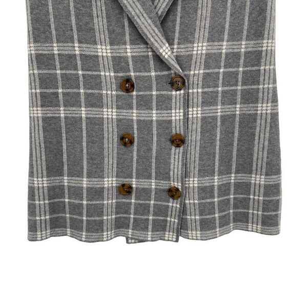 Marled Double Breasted Button Front Collared Plaid Vest Gray/White Medium NWT - Picture 4 of 9